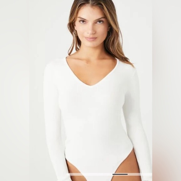 Forever 21 Sweater Knit One Piece Bodysuit White Women’s Size Medium - Picture 1 of 5